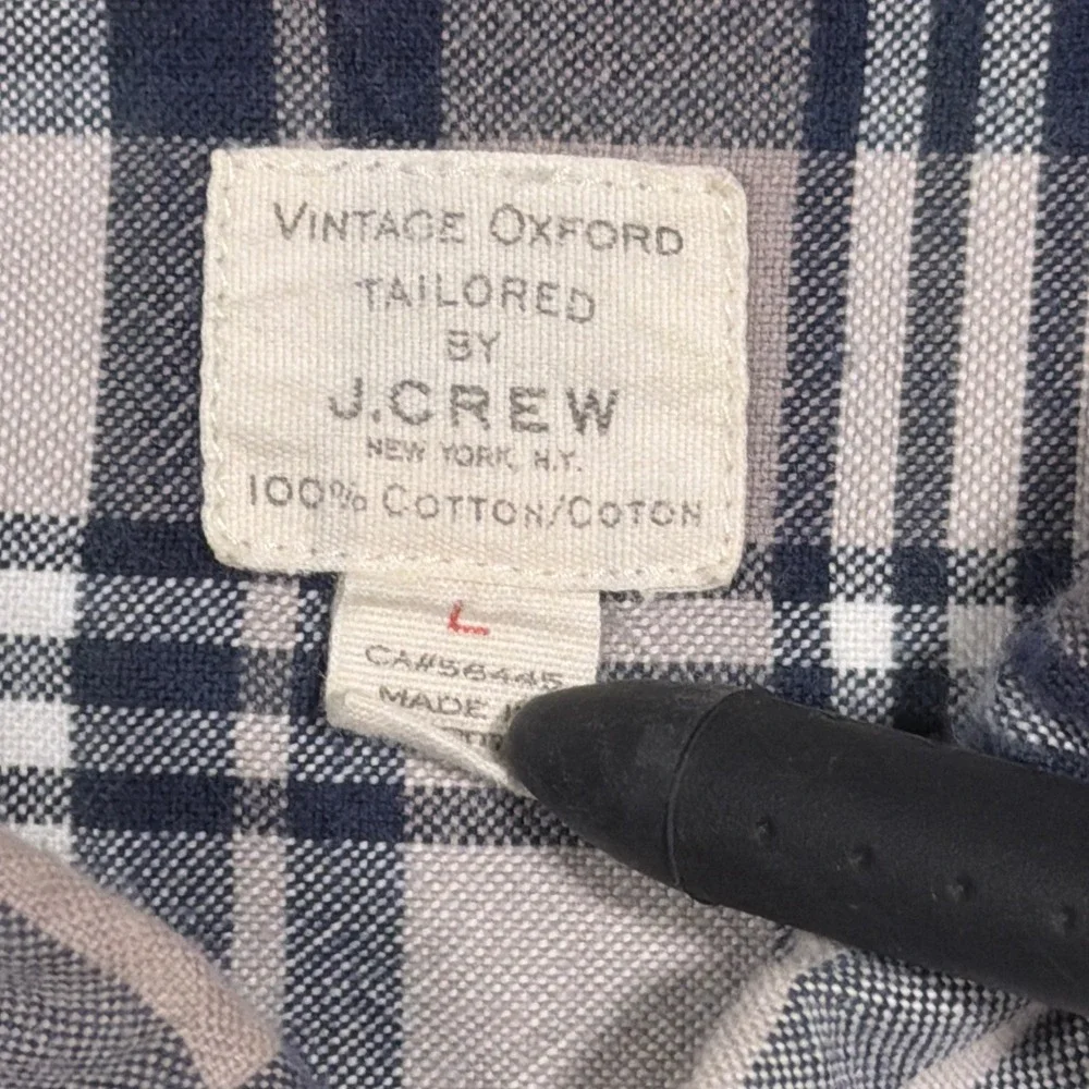 J. Crew Vintage Oxford Shirt Mens Large Tan Plaid Long Sleeve Button Down Cotton